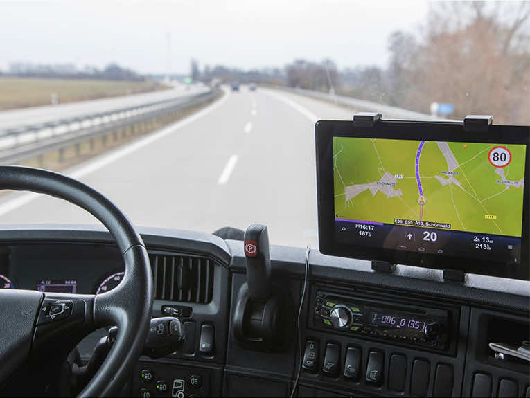 image of road view from drivers seat of semi cab