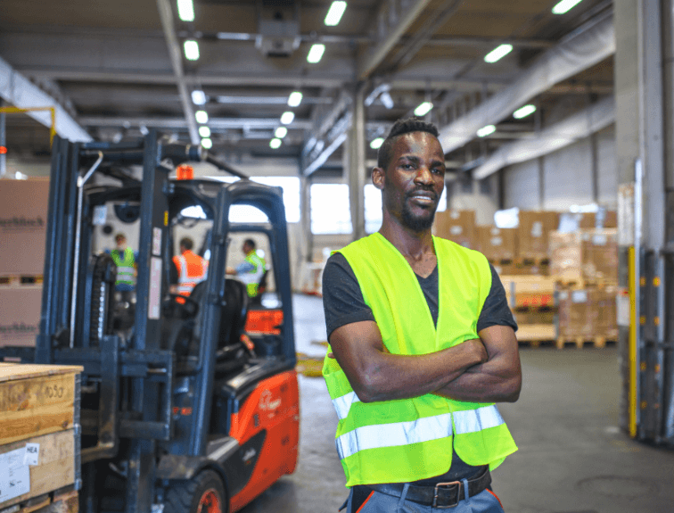 Image of forklift operator in warehouse