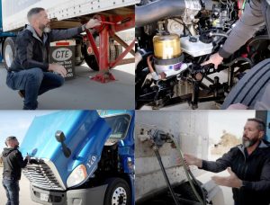 Collage of Apex's CEO Jeff in various locations inspecting the tractor trailer