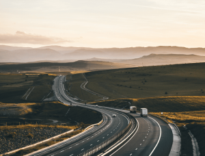 interstate road at sunset
